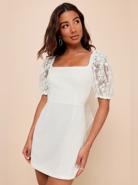 Lulus Dresses & Skirts - NWT Lulus Charming Potential White Organza Backless Puff Sleeve Mini Dress XL